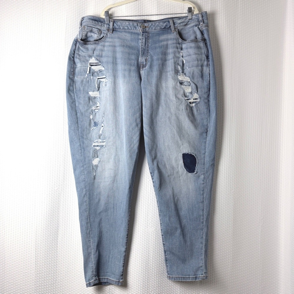 Lane Bryant Boyfriend Jeans Women Size 24 Light Wash Distressed Ripped Denim